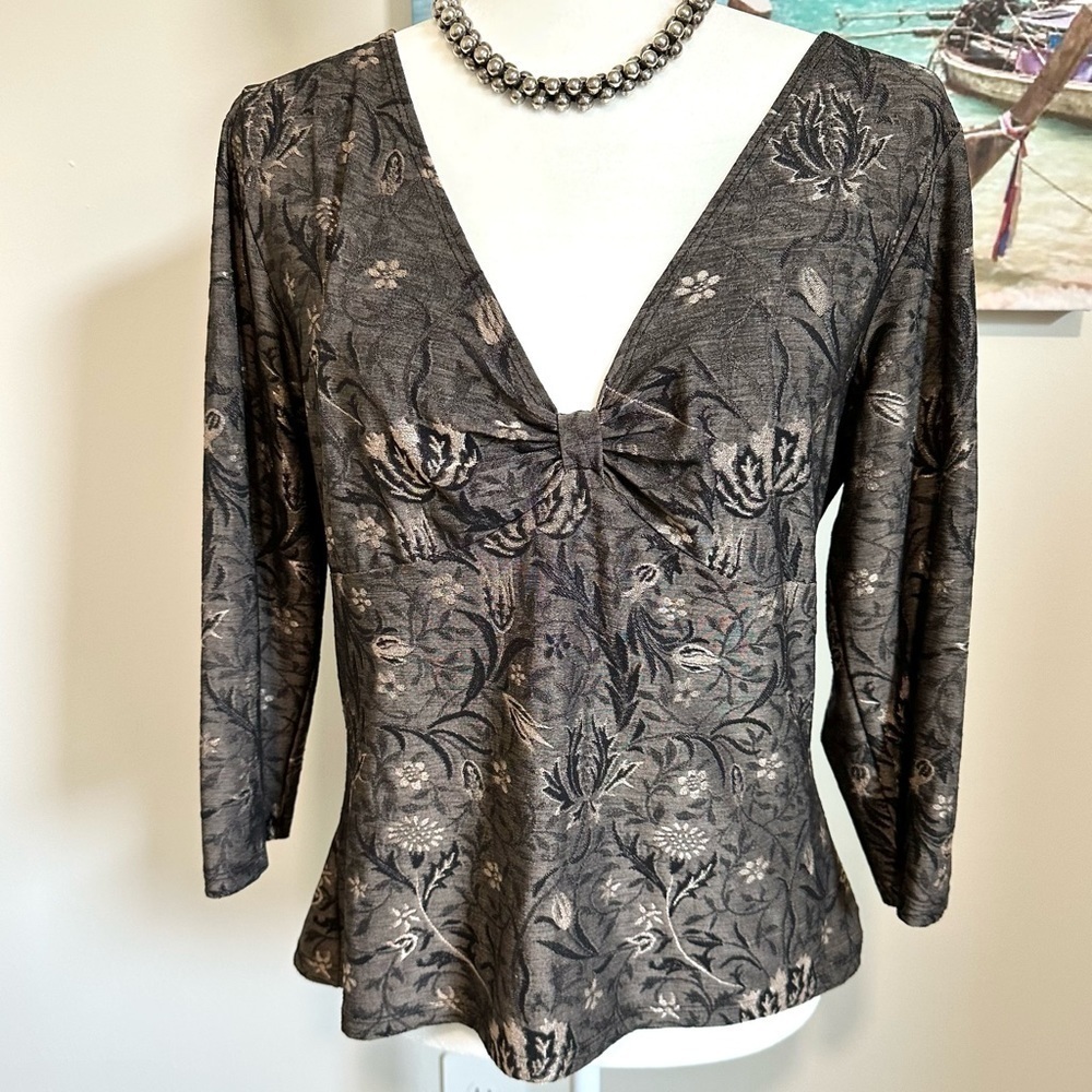 Hanky PANKY Woven Stretch Top Charcoal Silver Black 3/4 Sleeve BUY NOW PRICE - Picture 5 of 8